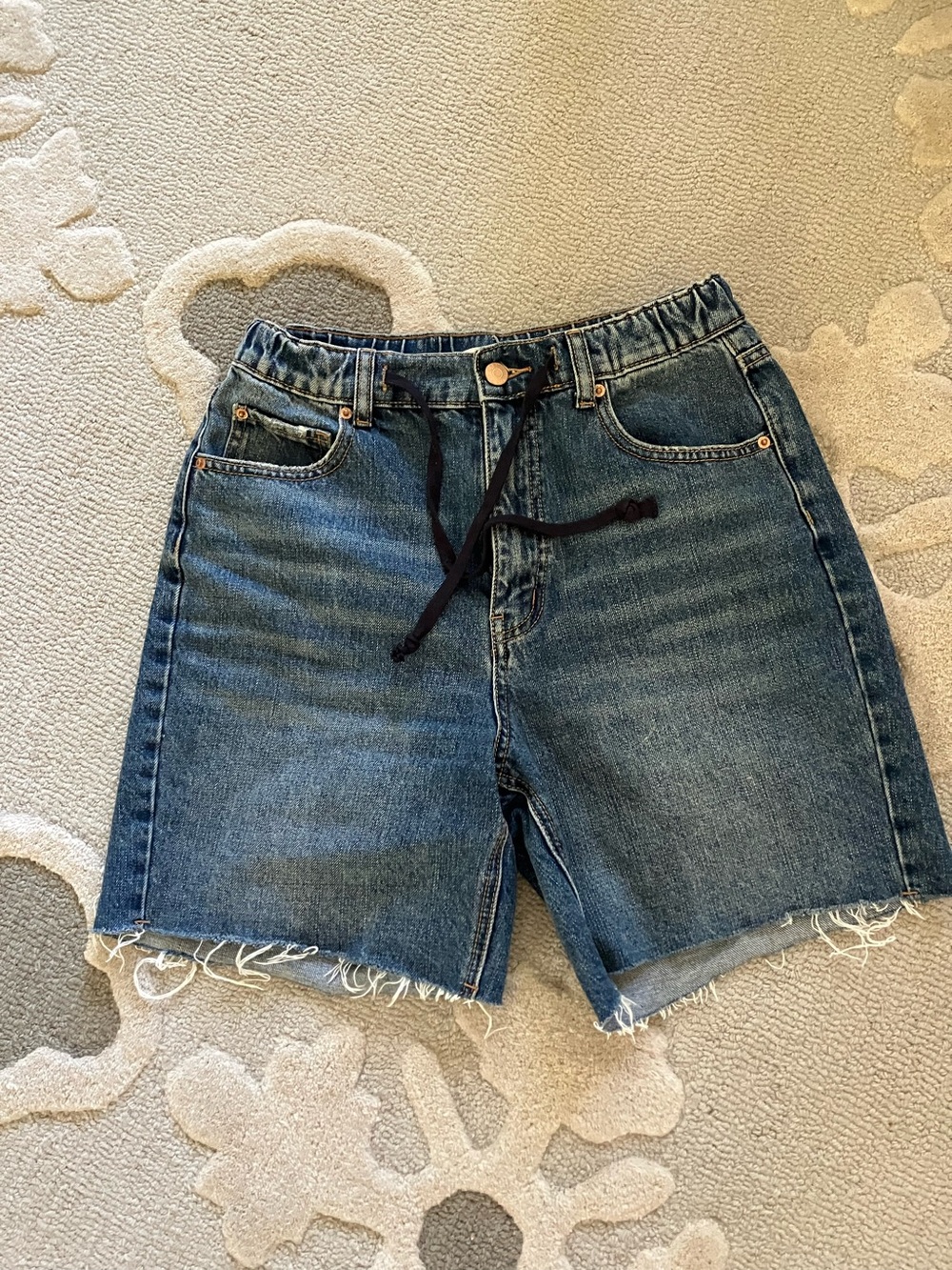 BDG Indigo Denim Drawstring Jean Shorts with Frayed Hem